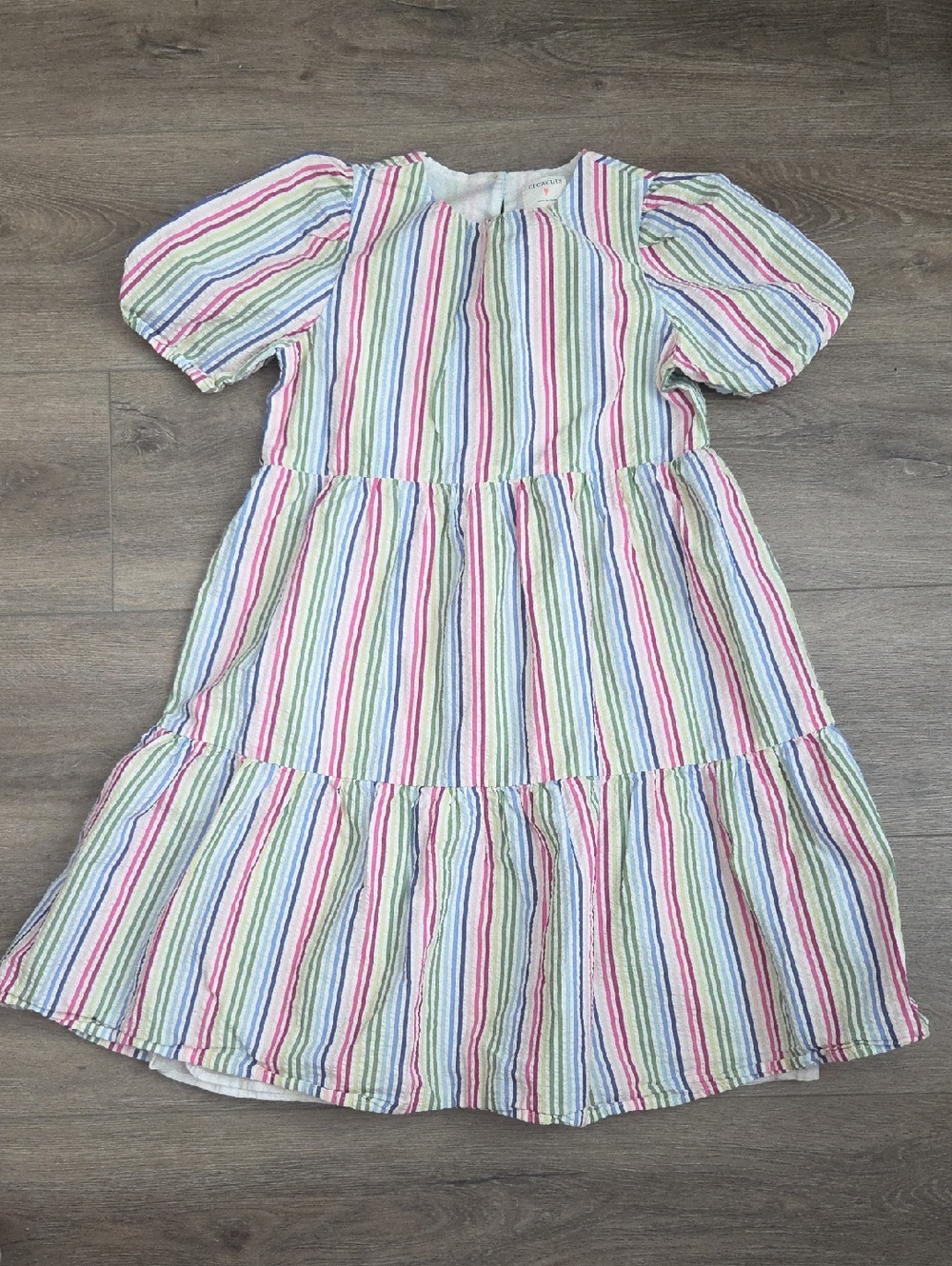 Crewcuts Seersucker Rainbow Stripe Tiered Dress Size Small